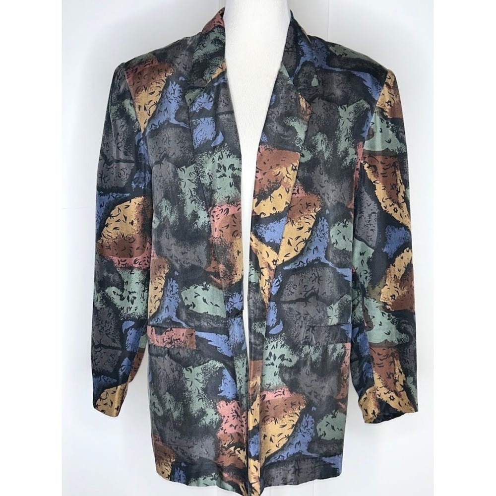 Vintage Carol Horn Workshop Silk Blazer Oversized Abstract Print Multicolor S